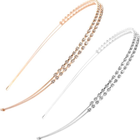 🆕  1 Pc Silver Double Rows Crystal Rhinestones Fashion Headband - Picture 7 of 9